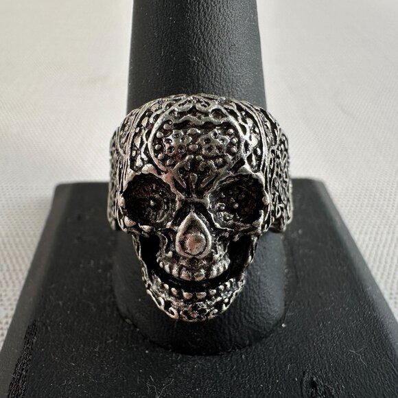 Bikers Skull Ring Size 11 Stainless Steel Gothic Mens Ring Intricate Design - Picture 5 of 6